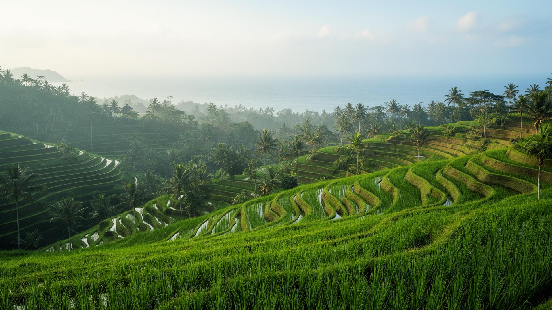 Bali rice terraces and ocean view